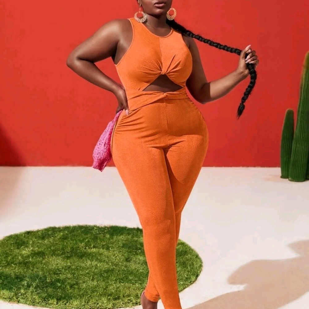 Shein Orange Sleeveless Jumpsuit